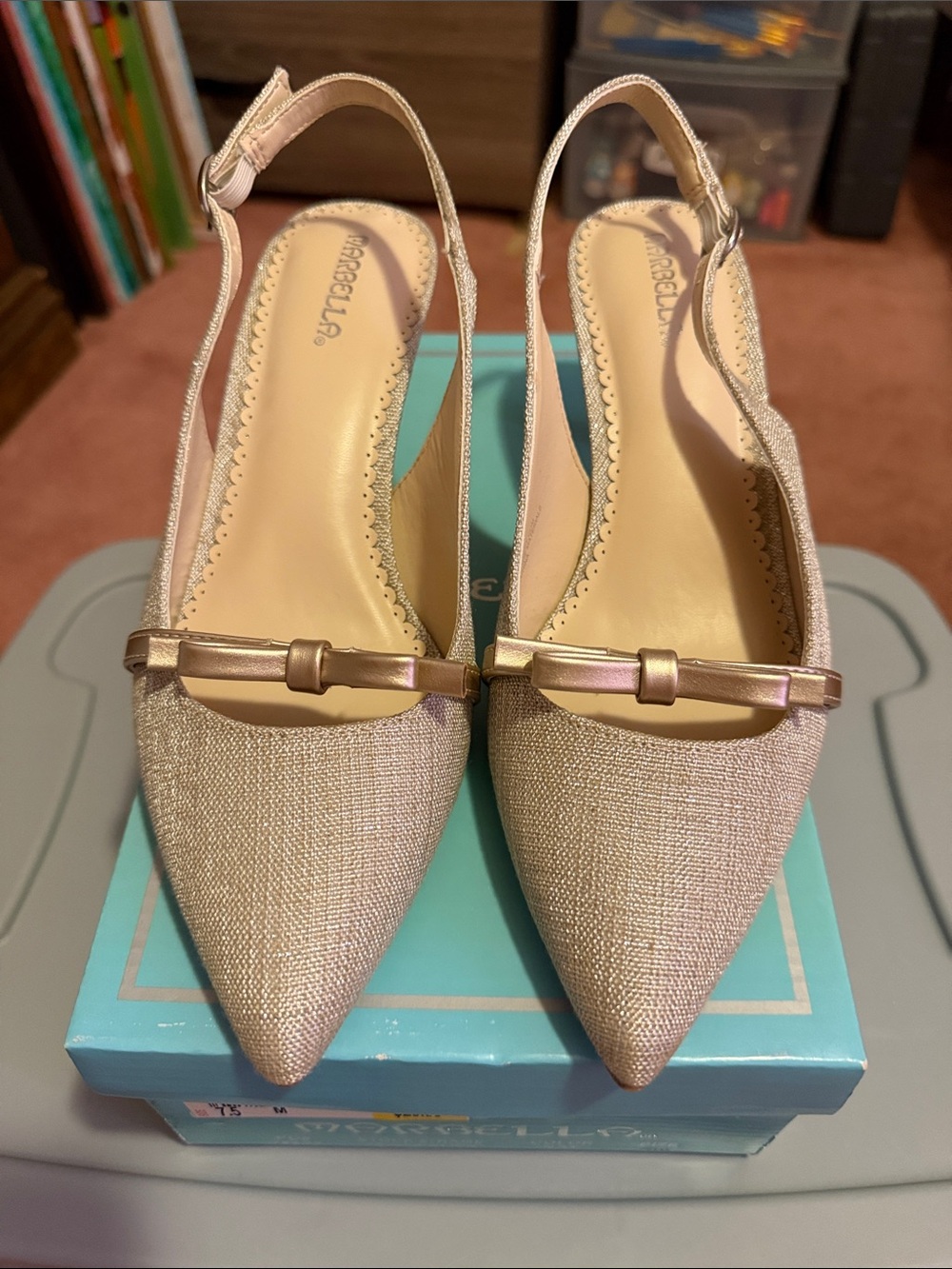 Slingback Pointed Toe Flats with Bow